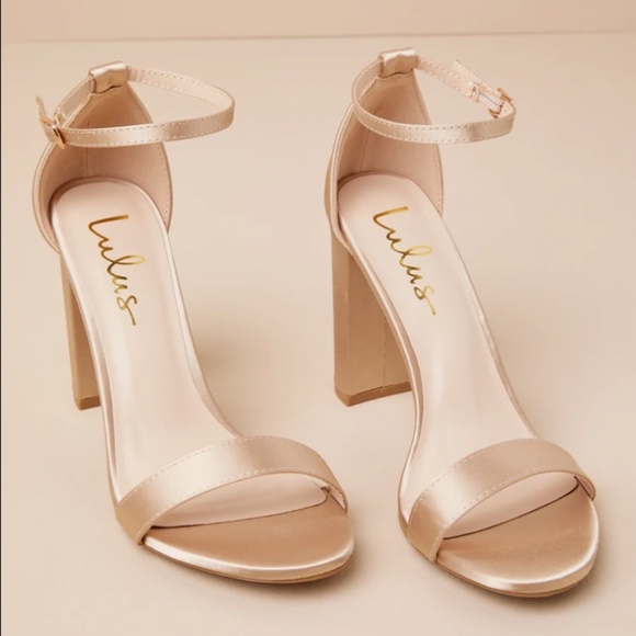 Lulus “Taylor” Champagne Satin Ankle Strap Heels | Wedding Shoes | Size 11 - Picture 1 of 10